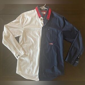 Tommy Jeans Navy and White Split Shirt Size M